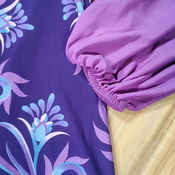 🔹️🔺️NWT Bob Mackie Purple & Blue Floral Print Long Sleeve Blouse Medium - Picture 3 of 9